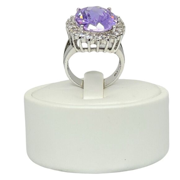 Large  Purple Crystal 925 Sterling Silver Cocktail Ring Sz 8 Statement Bold - Picture 14 of 16